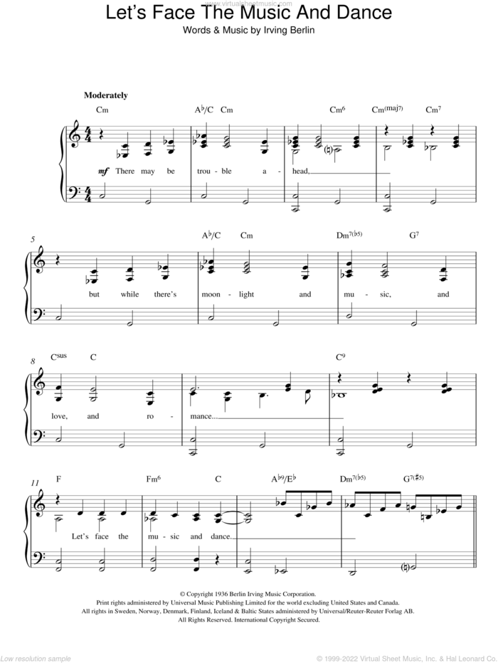 Let's Face The Music And Dance sheet music for piano solo by Irving Berlin, easy skill level