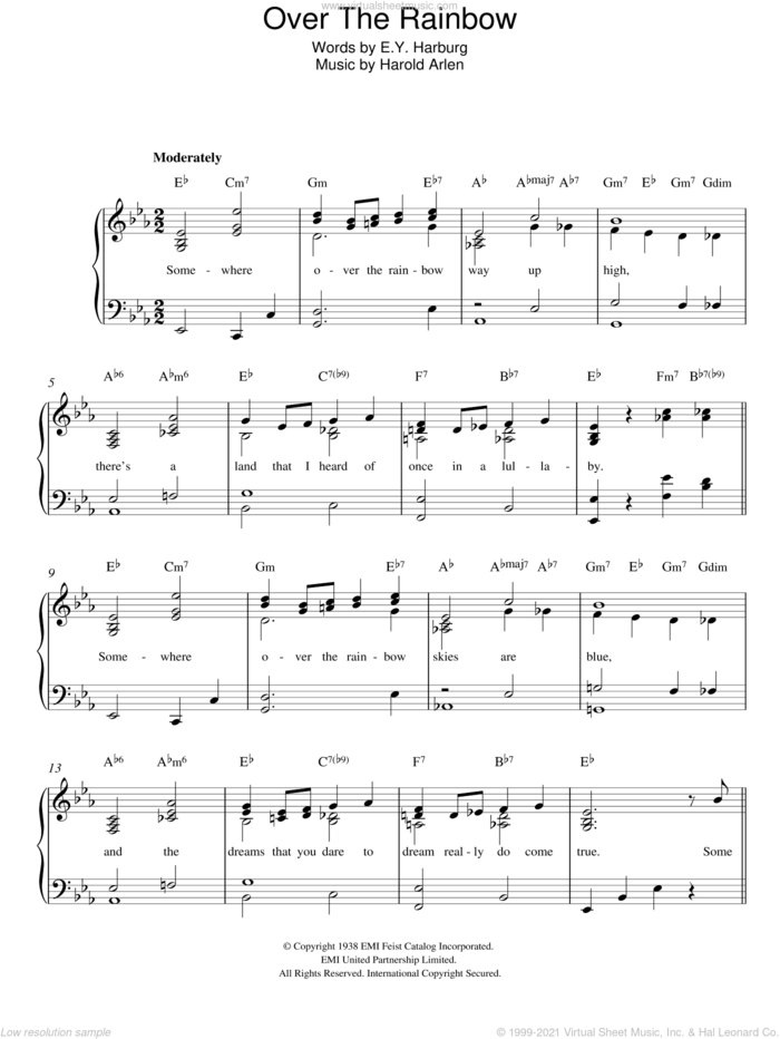 Over The Rainbow (from 'The Wizard Of Oz') sheet music for piano solo by Harold Arlen and E.Y. Harburg, easy skill level