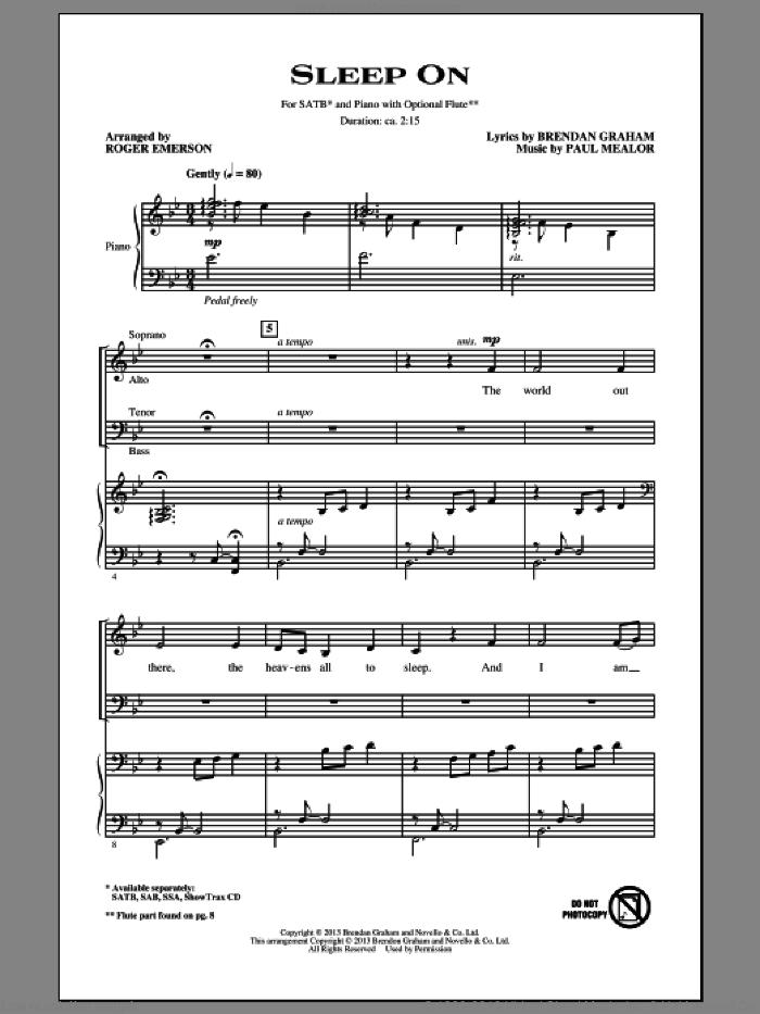 Sleep On sheet music for choir (SATB: soprano, alto, tenor, bass) by Brendan Graham, Roger Emerson and Paul Mealor, intermediate skill level