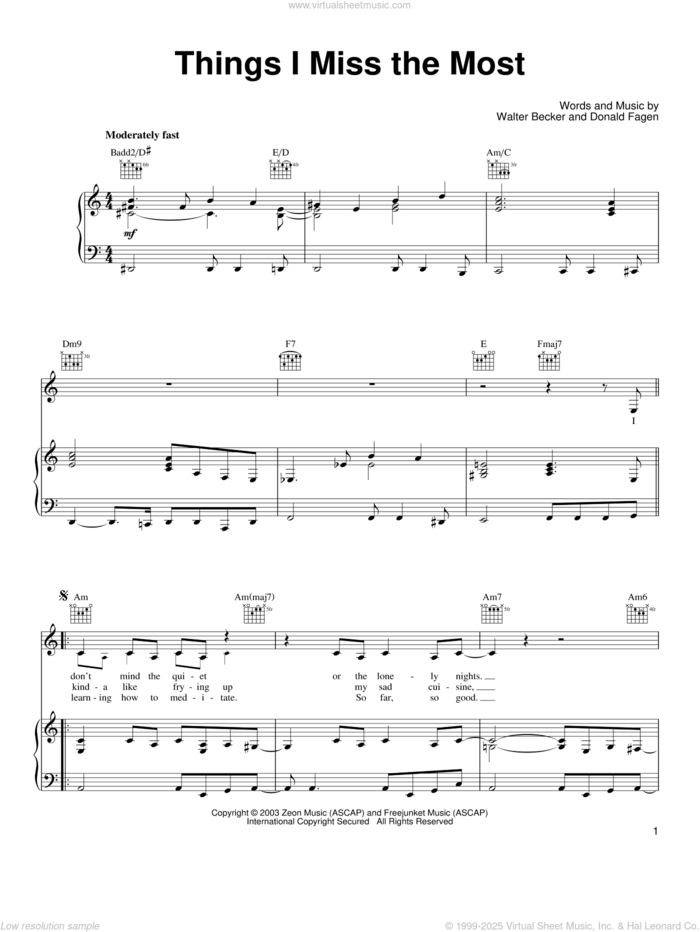 Things I Miss The Most sheet music for voice, piano or guitar by Steely Dan, Donald Fagen and Walter Becker, intermediate skill level