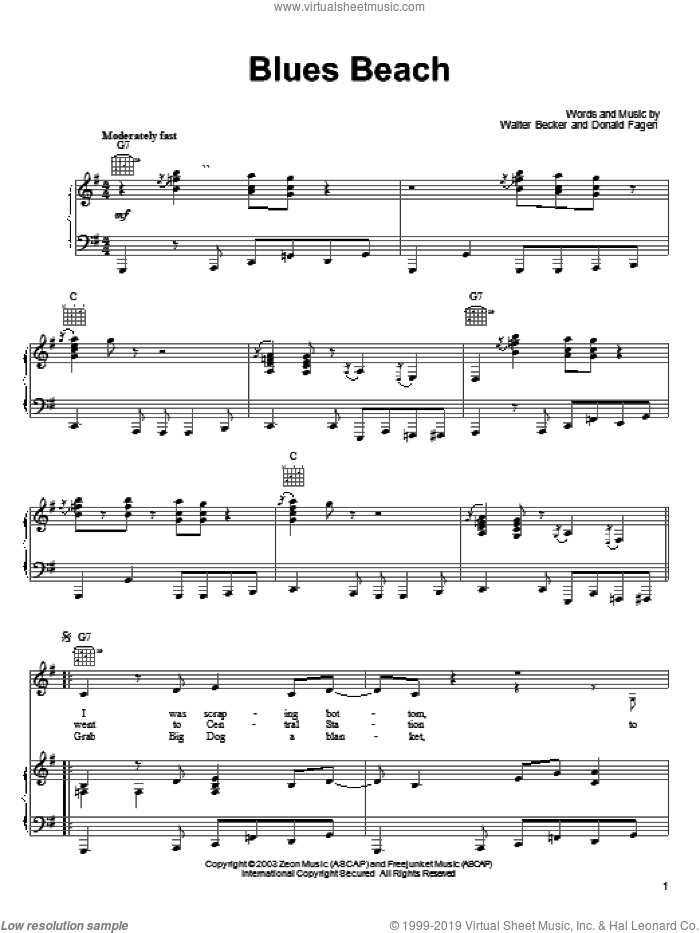 Blues Beach sheet music for voice, piano or guitar by Steely Dan, Donald Fagen and Walter Becker, intermediate skill level