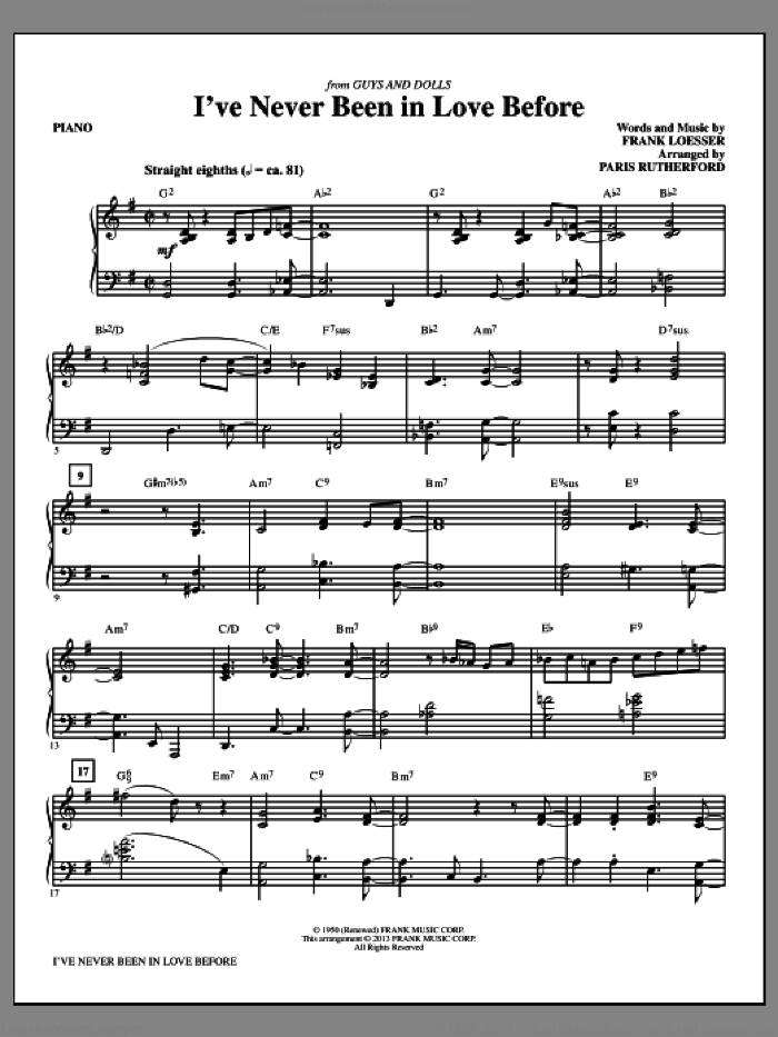 I've Never Been In Love Before (from Guys And Dolls) (complete set of parts) sheet music for orchestra/band by Frank Loesser and Paris Rutherford, intermediate skill level