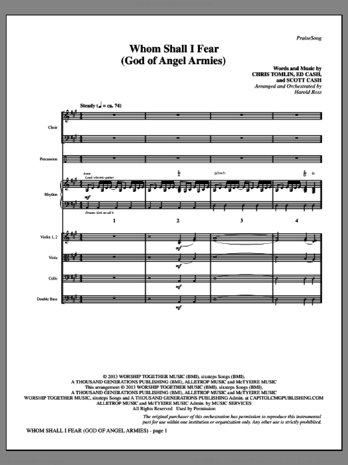 Whom Shall I Fear (God of Angel Armies) (COMPLETE) sheet music for orchestra/band by Chris Tomlin and Harold Ross, intermediate skill level