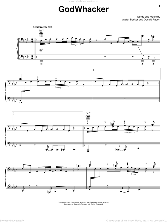 Godwhacker sheet music for voice, piano or guitar by Steely Dan, Donald Fagen and Walter Becker, intermediate skill level
