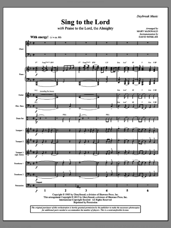 Sing To The Lord (with 'Praise To The Lord, The Almighty') (COMPLETE) sheet music for orchestra/band by Robert Sterling and Michael McDonald, intermediate skill level