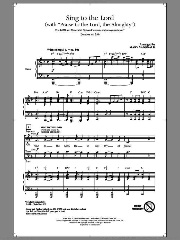 Praise To The Lord, The Almighty sheet music for choir (SATB: soprano, alto, tenor, bass) by Robert Sterling and Mary McDonald, intermediate skill level