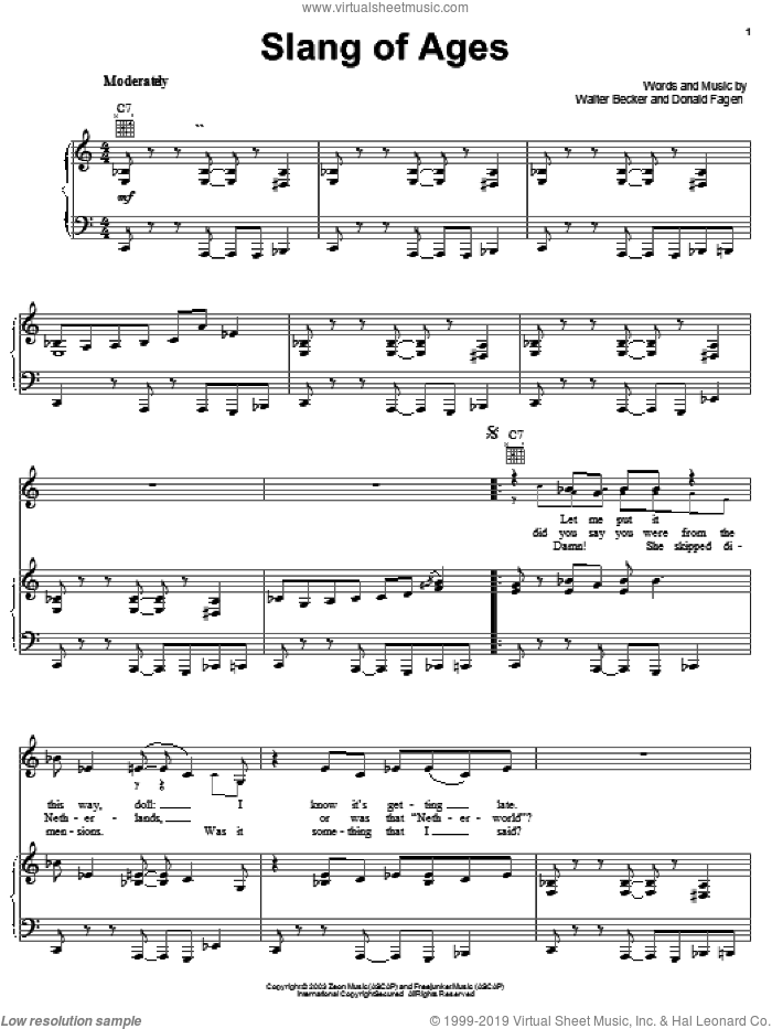 Slang Of Ages sheet music for voice, piano or guitar by Steely Dan, Donald Fagen and Walter Becker, intermediate skill level