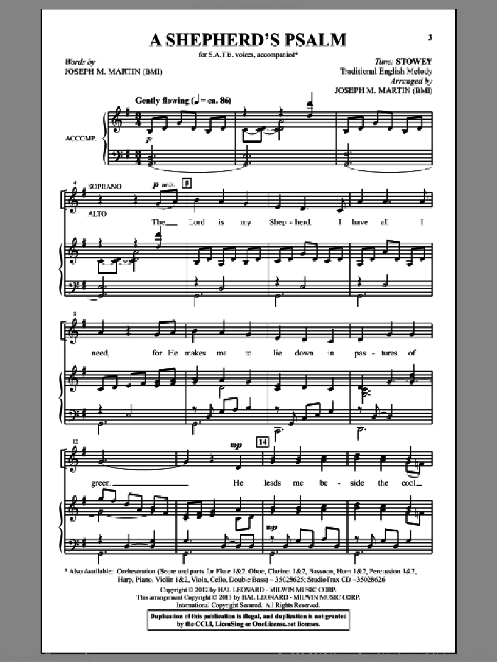 A Shepherd's Psalm sheet music for choir (SATB: soprano, alto, tenor, bass) by Joseph M. Martin, intermediate skill level