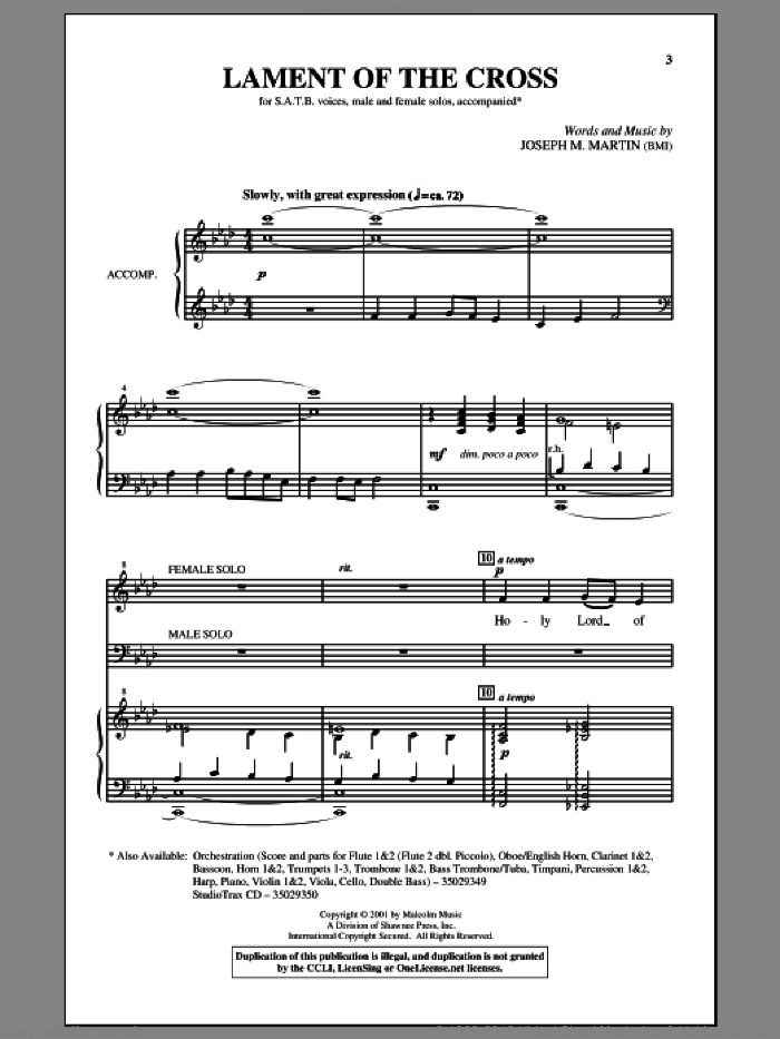 Lament Of The Cross sheet music for choir (SATB: soprano, alto, tenor, bass) by Joseph M. Martin, intermediate skill level