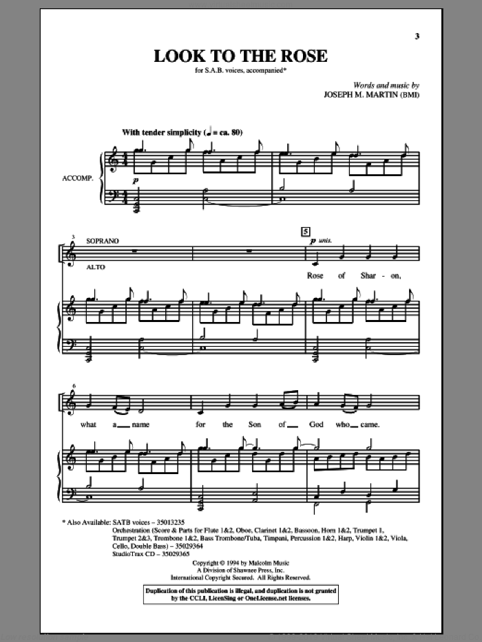Look To The Rose sheet music for choir (SAB: soprano, alto, bass) by Joseph M. Martin, intermediate skill level