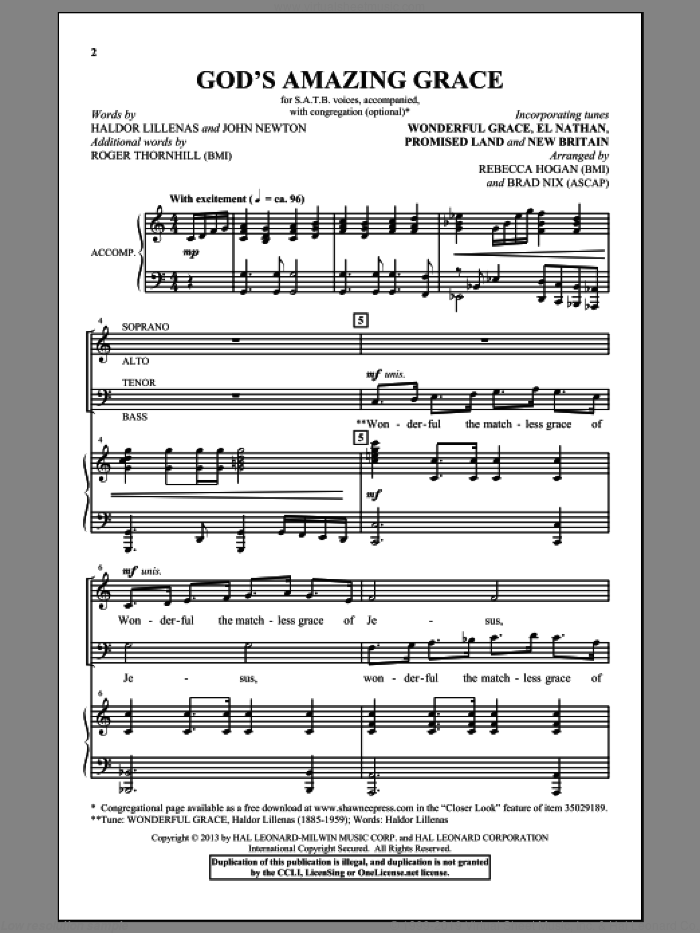 God's Amazing Grace sheet music for choir (SATB: soprano, alto, tenor, bass) by Brad Nix and Rebecca Hogan, intermediate skill level
