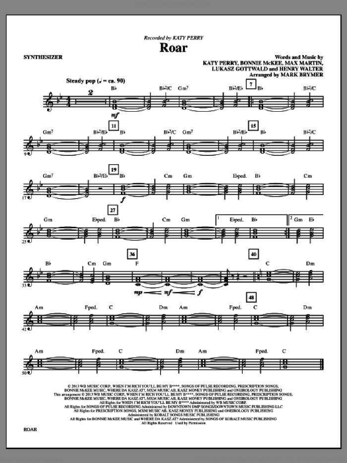 Roar (complete set of parts) sheet music for orchestra/band by Mark Brymer and Katy Perry, intermediate skill level