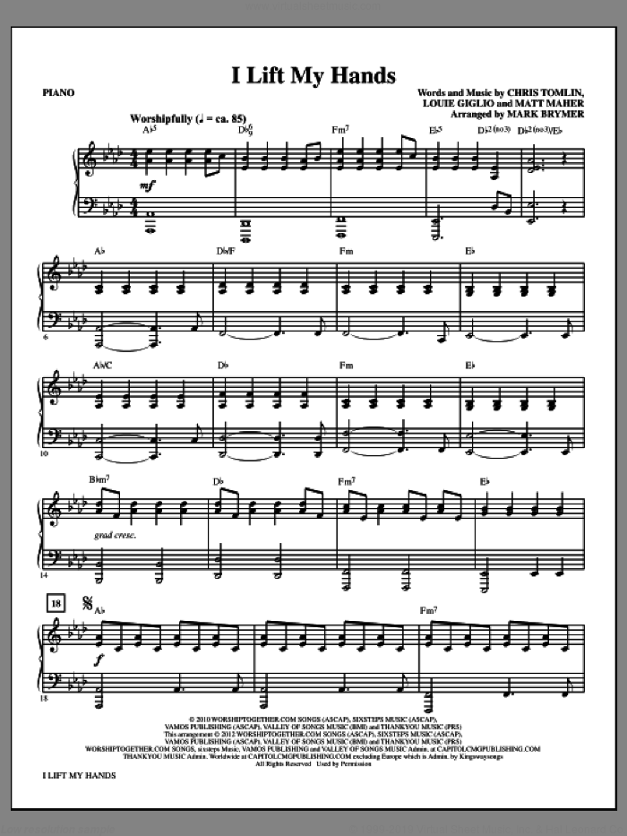 I Lift My Hands (complete set of parts) sheet music for orchestra/band by Mark Brymer and Chris Tomlin, intermediate skill level