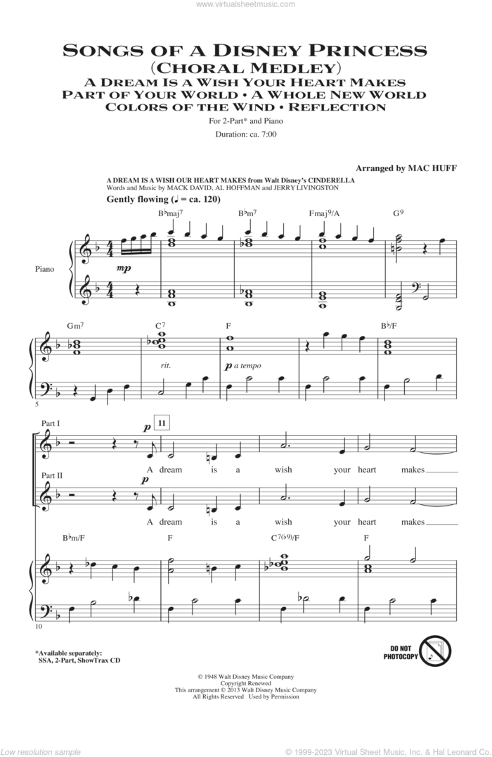 Songs of a Disney Princess (Choral Medley) sheet music for choir (2-Part) by Mac Huff, intermediate duet