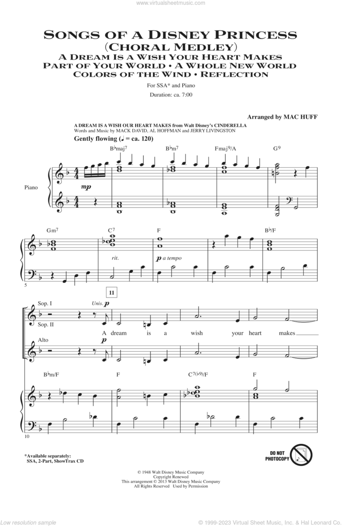 Songs of a Disney Princess (Choral Medley) sheet music for choir (SSA: soprano, alto) by Mac Huff, intermediate skill level