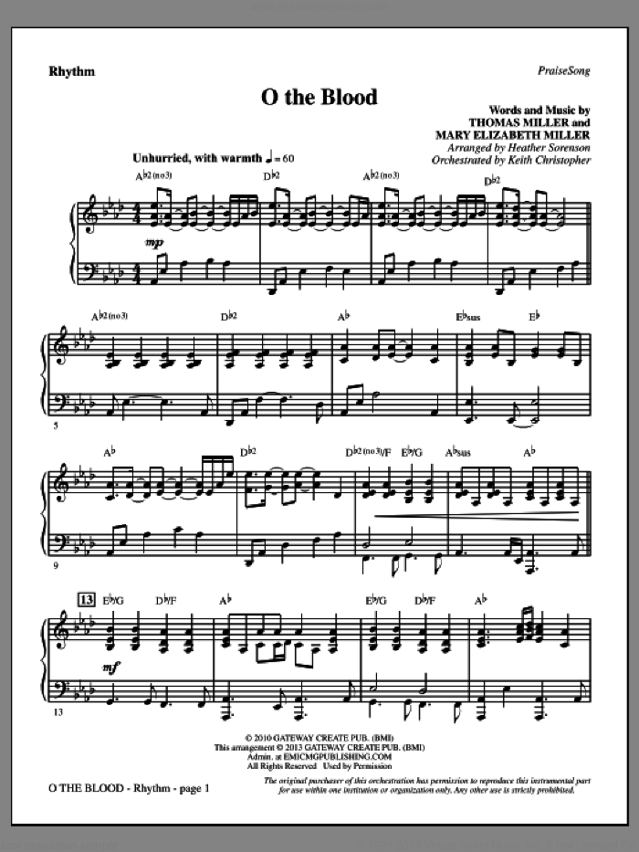 O The Blood sheet music for orchestra/band (rhythm) by Heather Sorenson, Gateway Worship and Thomas Miller, intermediate skill level