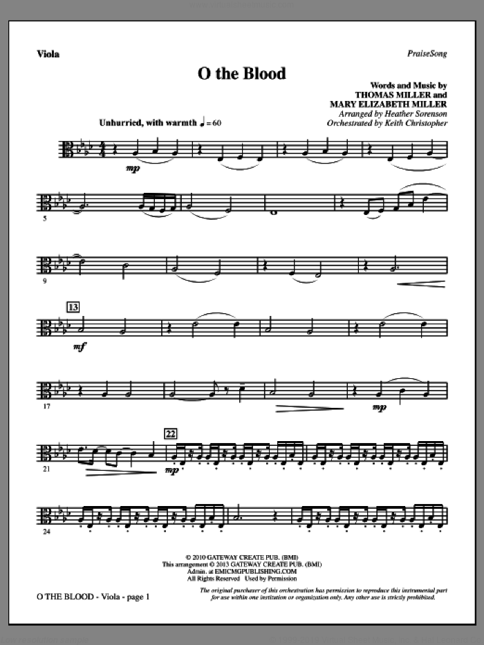 O The Blood sheet music for orchestra/band (viola) by Heather Sorenson, Gateway Worship and Thomas Miller, intermediate skill level