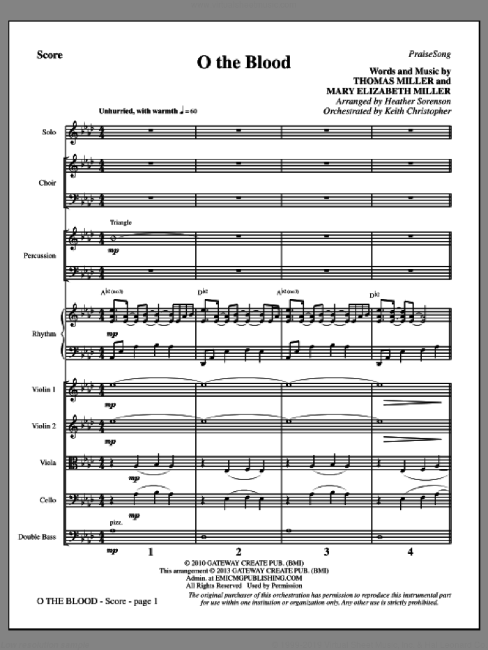 O the Blood (COMPLETE) sheet music for orchestra/band by Heather Sorenson, Gateway Worship and Thomas Miller, intermediate skill level