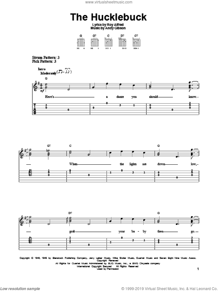 The Hucklebuck sheet music for guitar solo (easy tablature) by Andy Gibson and Roy Alfred, easy guitar (easy tablature)