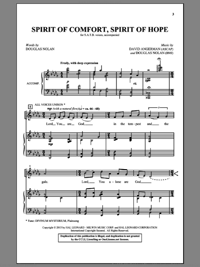 Spirit Of Comfort, Spirit Of Hope sheet music for choir (SATB: soprano, alto, tenor, bass) by David Angerman and Douglas Nolan, intermediate skill level