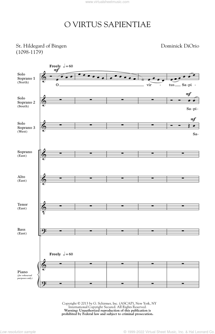 O Virtus Sapientiae sheet music for choir (SATB: soprano, alto, tenor, bass) by Dominick Diorio, intermediate skill level