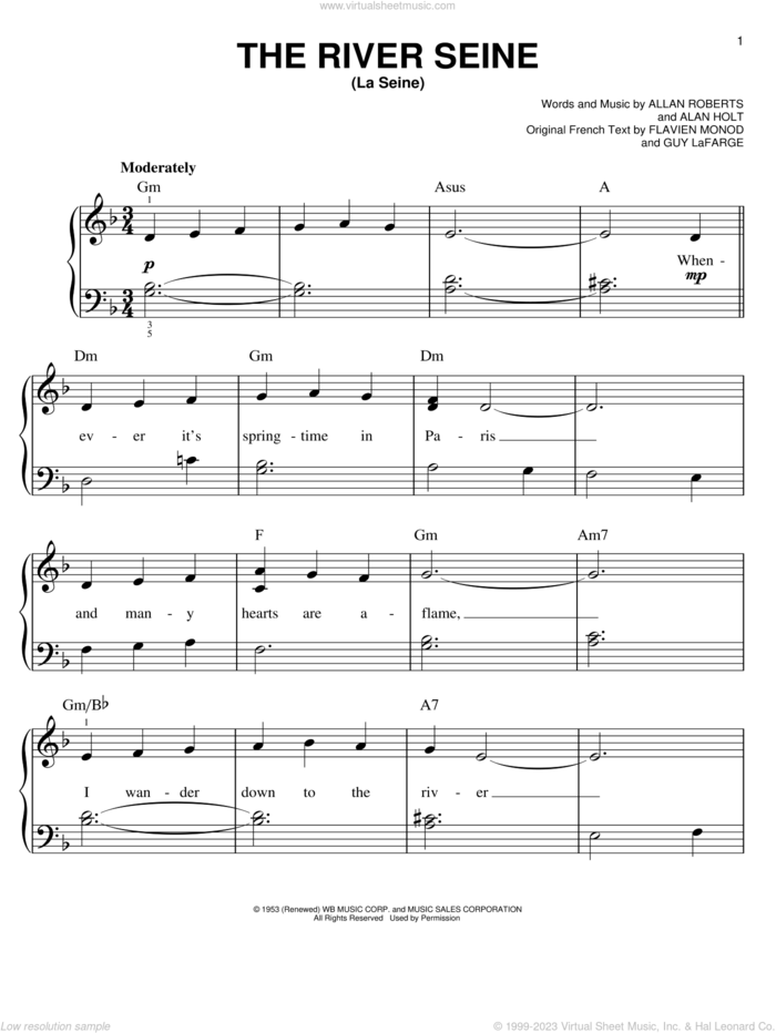 The River Seine (La Seine), (easy) sheet music for piano solo by Allan Roberts, easy skill level