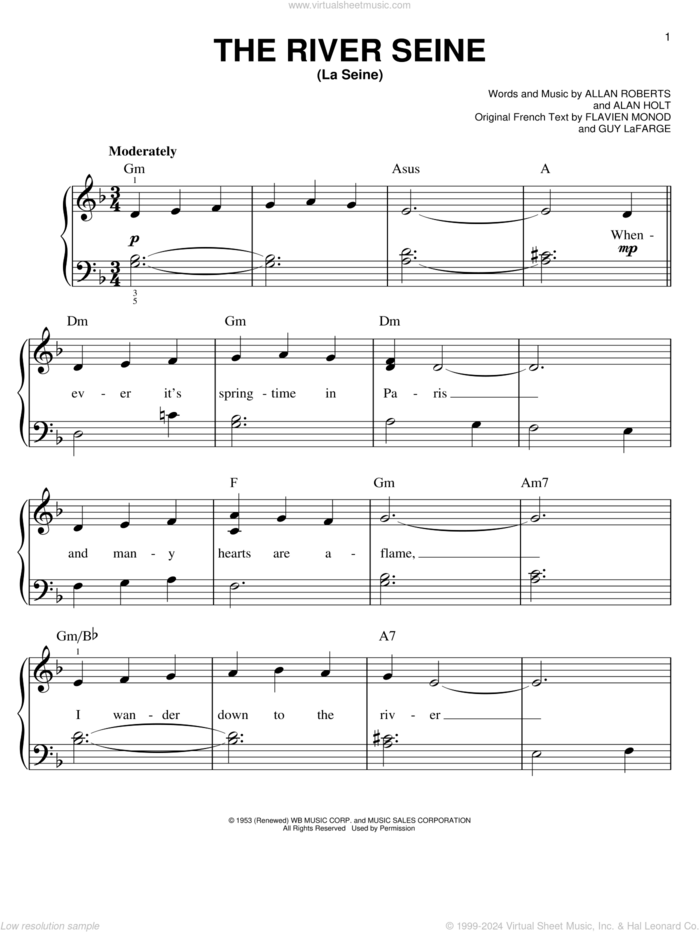 The River Seine (La Seine), (easy) sheet music for piano solo by Allan Roberts, easy skill level