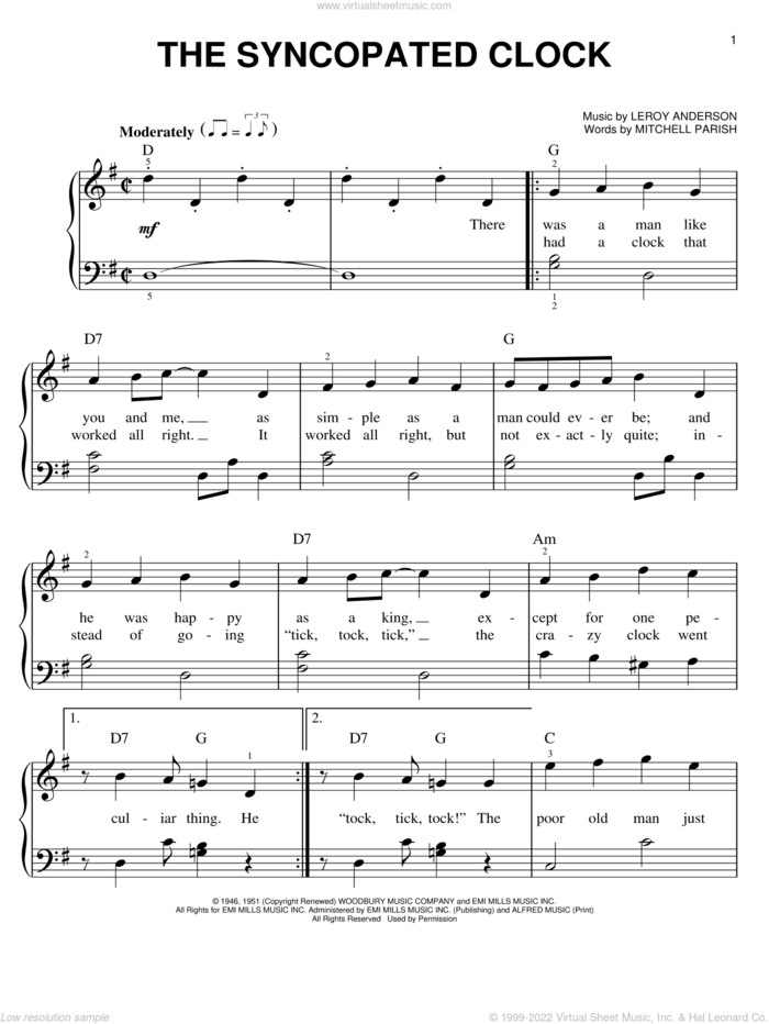 The Syncopated Clock sheet music for piano solo by LeRoy Anderson, easy skill level