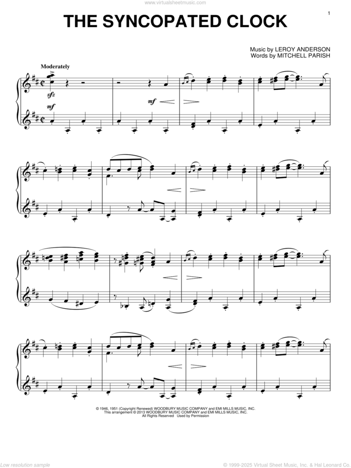 The Syncopated Clock, (intermediate) sheet music for piano solo by LeRoy Anderson, intermediate skill level