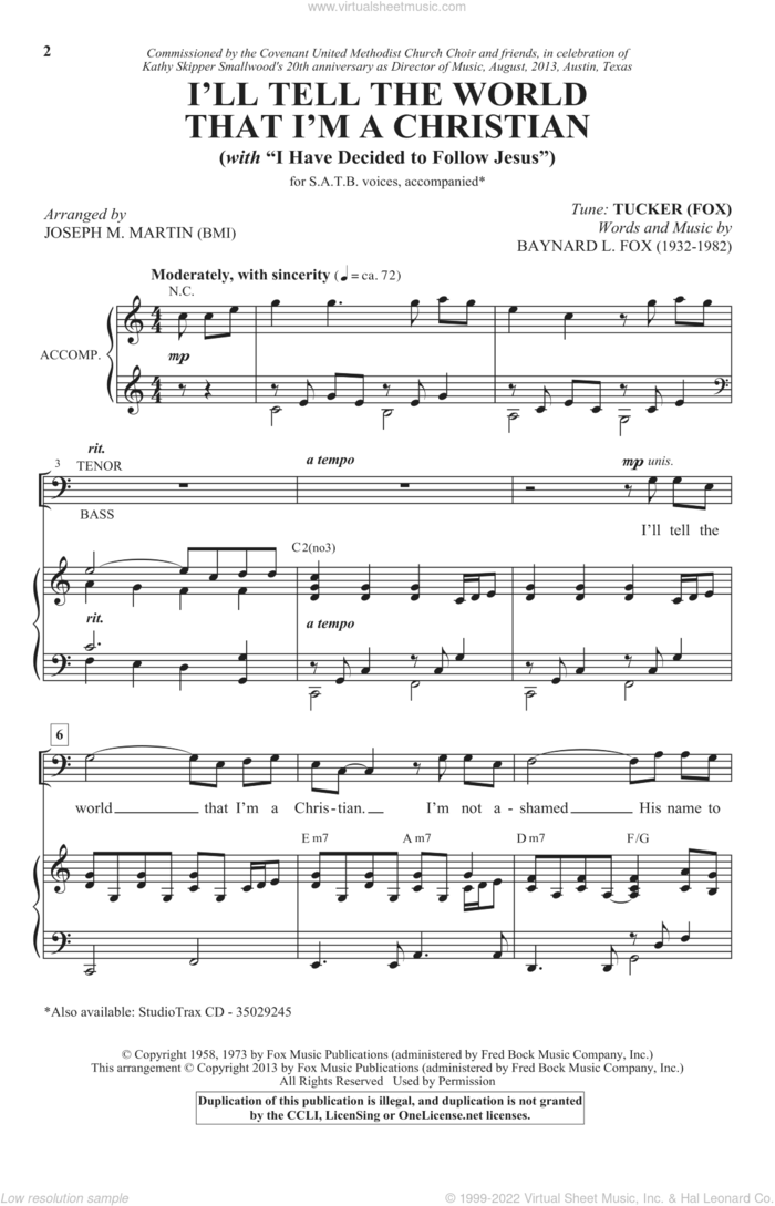I'll Tell The World That I'm A Christian sheet music for choir (SATB: soprano, alto, tenor, bass) by Joseph M. Martin and Joseph  M. Martin, intermediate skill level