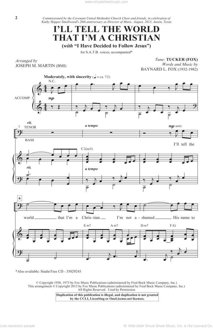 I'll Tell The World That I'm A Christian sheet music for choir (SATB: soprano, alto, tenor, bass) by Joseph M. Martin and Joseph  M. Martin, intermediate skill level