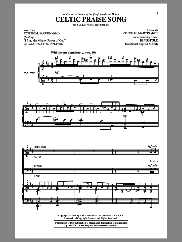 The Celtic Choir sheet music for choir (SATB: soprano, alto, tenor, bass) by Joseph M. Martin, intermediate skill level