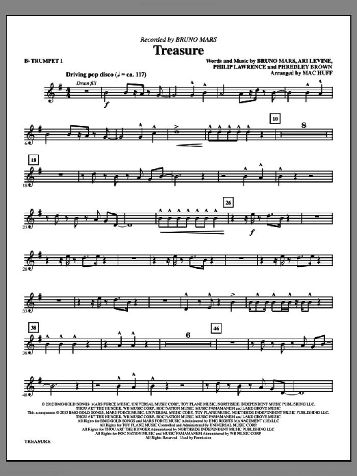 Treasure (complete set of parts) sheet music for orchestra/band by Mac Huff and Bruno Mars, intermediate skill level