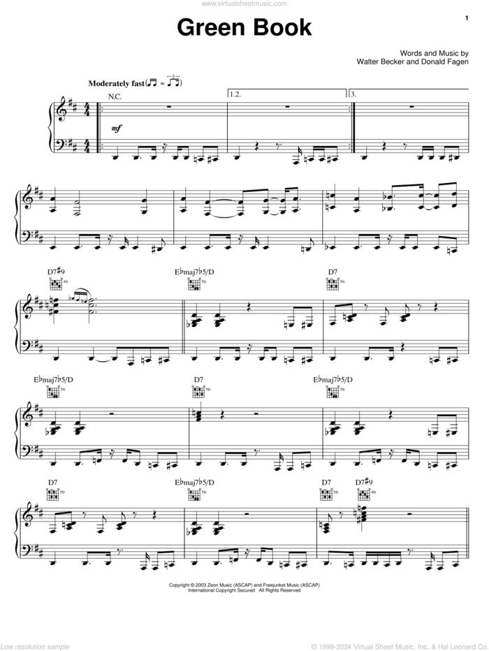 Green Book sheet music for voice, piano or guitar by Steely Dan, Donald Fagen and Walter Becker, intermediate skill level