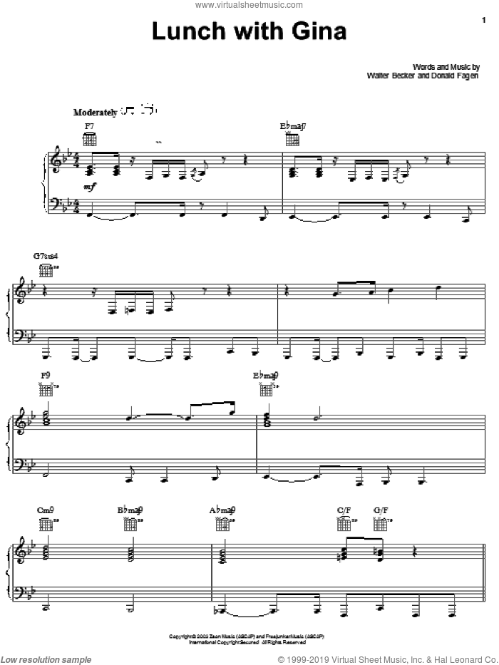 Lunch With Gina sheet music for voice, piano or guitar by Steely Dan, Donald Fagen and Walter Becker, intermediate skill level