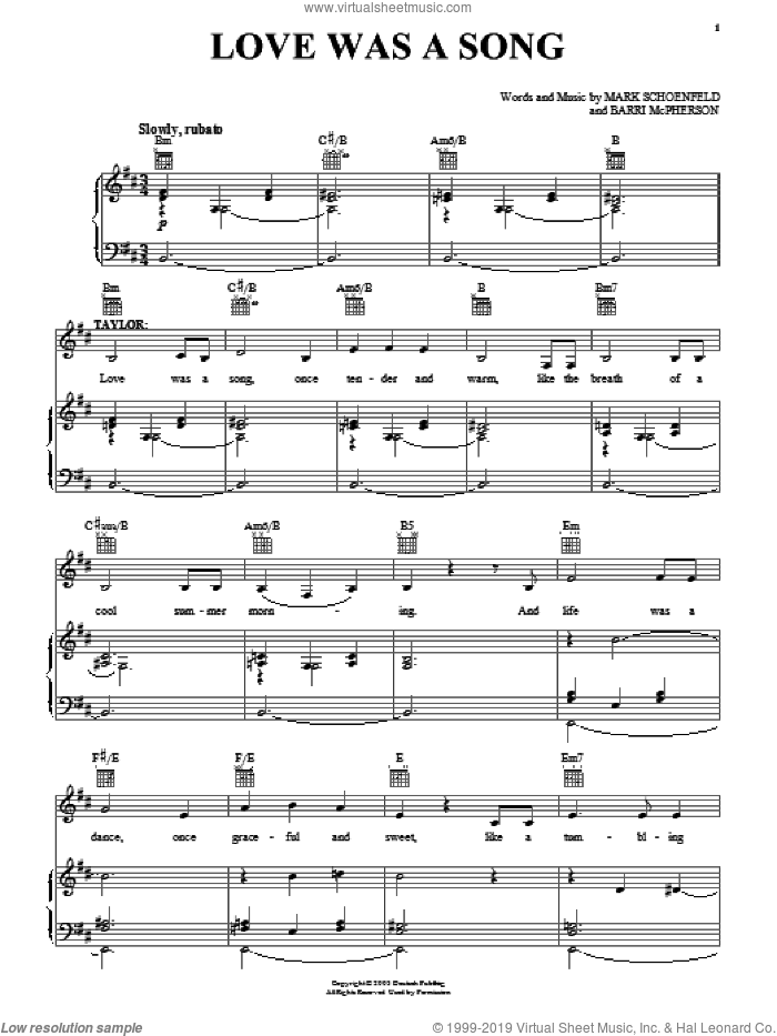 Love Was A Song sheet music for voice, piano or guitar by Brooklyn The Musical, Barri McPherson and Mark Schoenfeld, intermediate skill level