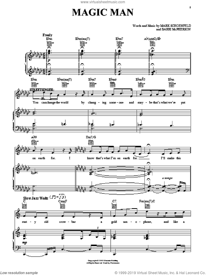 Magic Man sheet music for voice, piano or guitar by Brooklyn The Musical, Barri McPherson and Mark Schoenfeld, intermediate skill level
