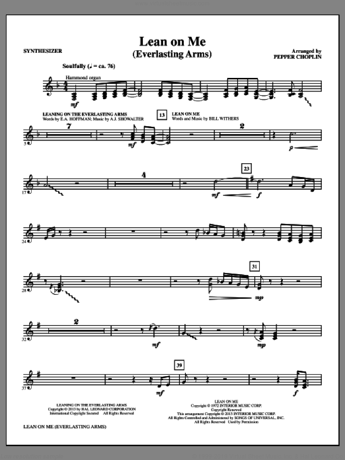 Lean on Me (Everlasting Arms) sheet music for orchestra/band (synthesizer) by Bill Withers and Pepper Choplin, intermediate skill level