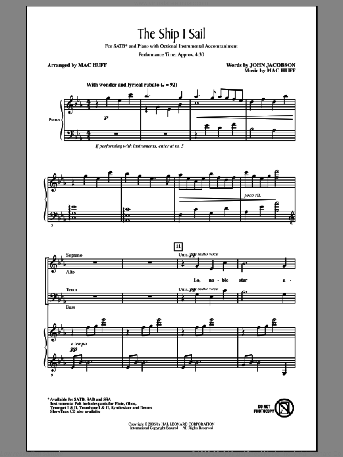 The Ship I Sail sheet music for choir (SATB: soprano, alto, tenor, bass) by Mac Huff and John Jacobson, intermediate skill level