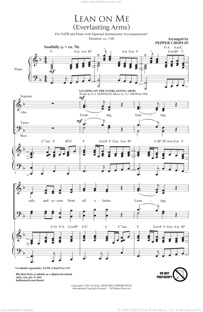 Lean On Me sheet music for choir (SATB: soprano, alto, tenor, bass) by Pepper Choplin, intermediate skill level