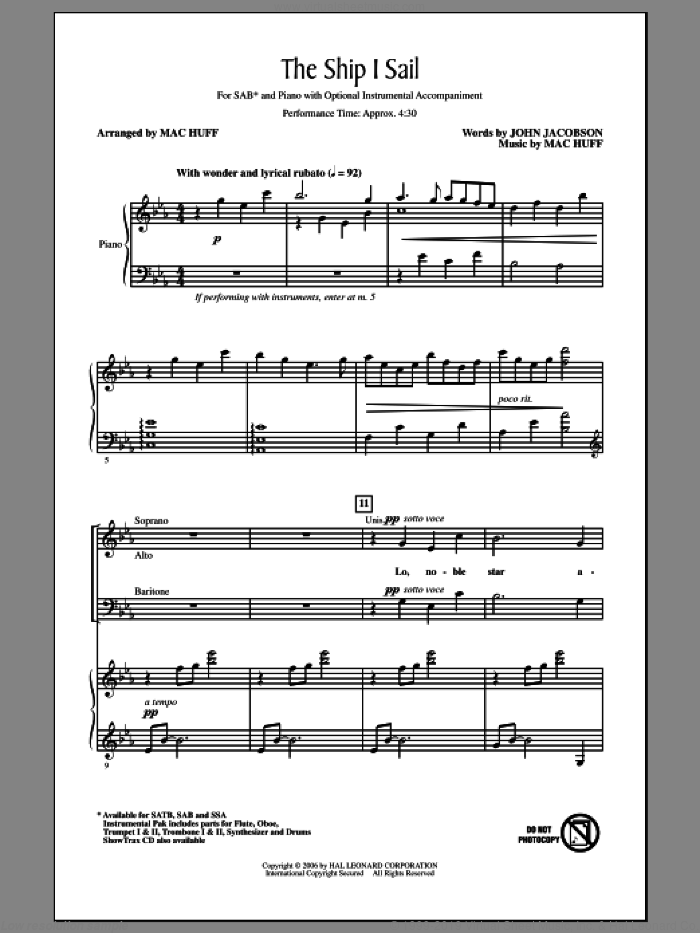 The Ship I Sail sheet music for choir (SAB: soprano, alto, bass) by Mac Huff and John Jacobson, intermediate skill level