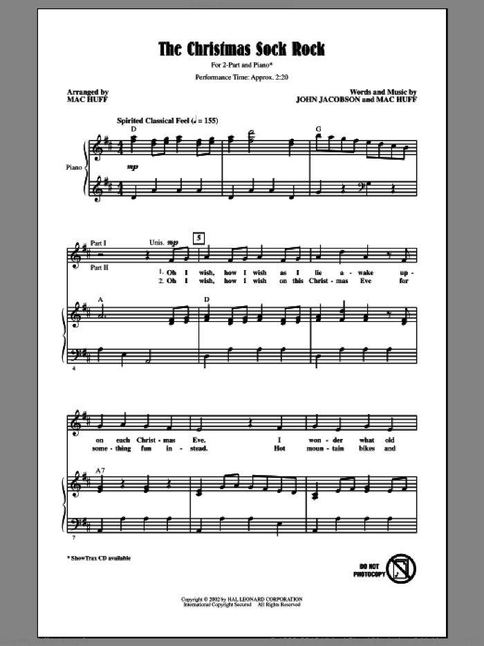 The Christmas Sock Rock sheet music for choir (2-Part) by John Jacobson and Mac Huff, intermediate duet