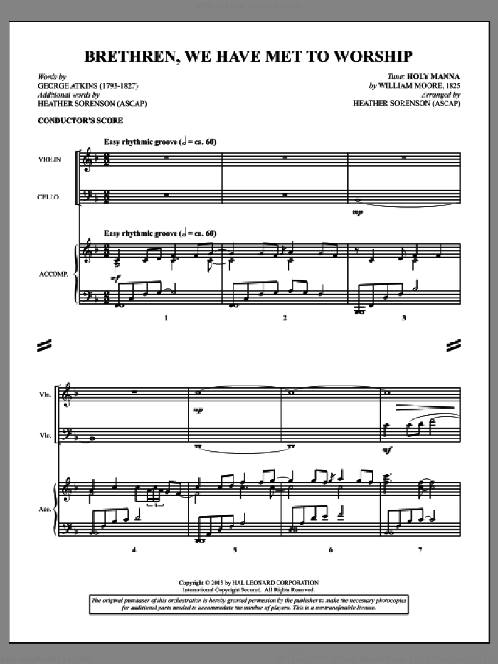 Brethren, We Have Met To Worship (COMPLETE) sheet music for orchestra/band (Cello) by Heather Sorenson, intermediate skill level
