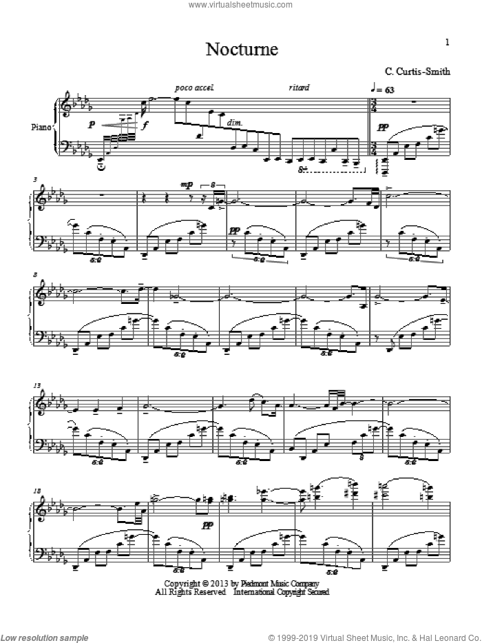 Nocturne sheet music for piano solo by Curtis Curtis-Smith, intermediate skill level
