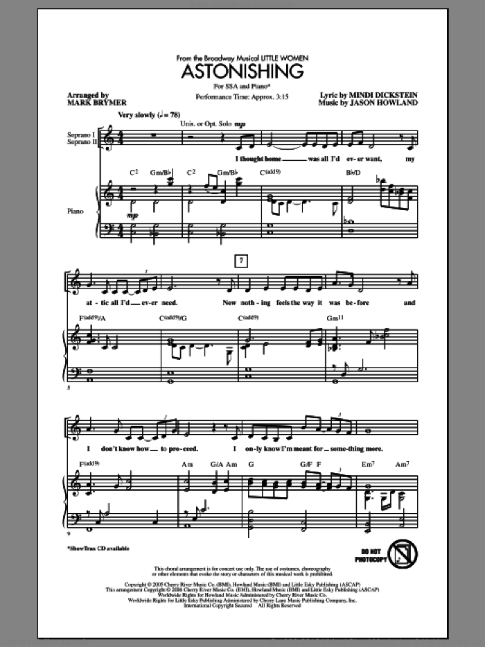 Astonishing sheet music for choir (SSA: soprano, alto) by Mark Brymer, Jason Howland and Mindi Dickstein, intermediate skill level
