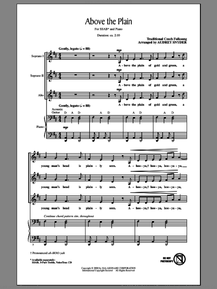 Above The Plain sheet music for choir (SATB: soprano, alto, tenor, bass) by Audrey Snyder, intermediate skill level