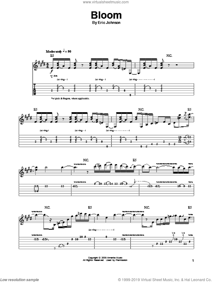 Bloom sheet music for guitar (tablature, play-along) by Eric Johnson, intermediate skill level