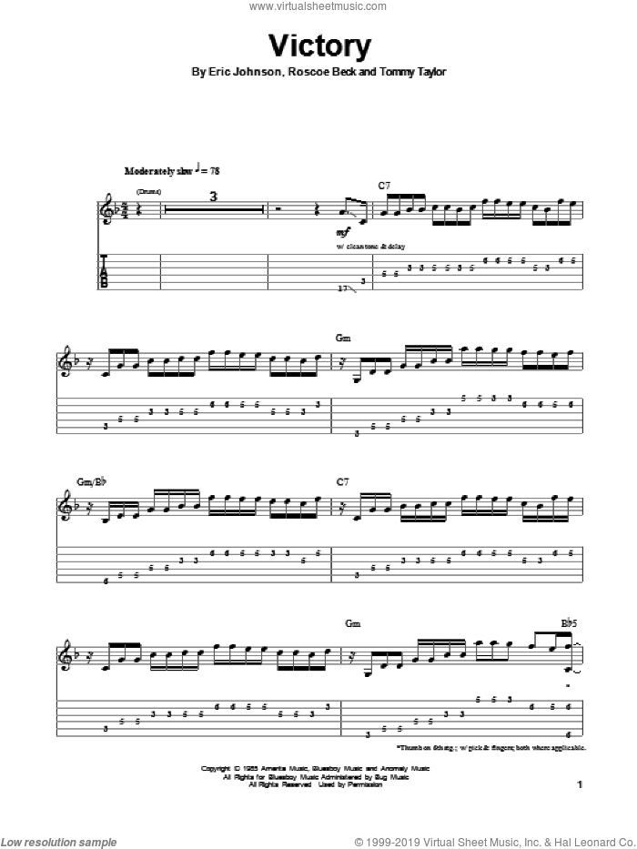Victory sheet music for guitar (tablature, play-along) by Eric Johnson, intermediate skill level