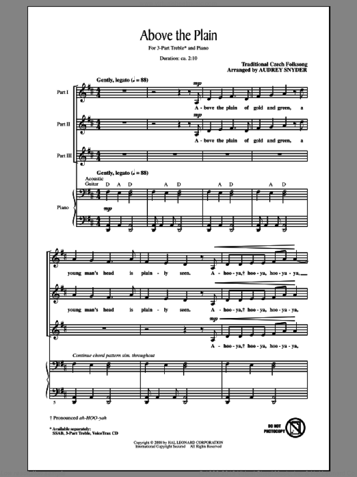 Above The Plain sheet music for choir (3-Part Treble) by Audrey Snyder, intermediate skill level