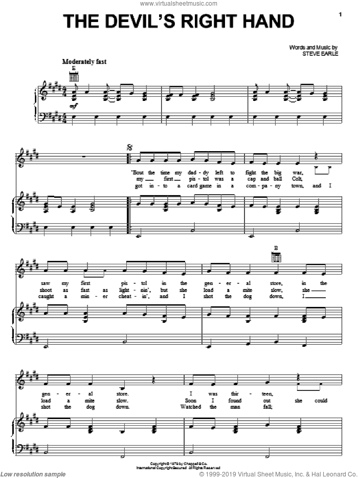 The Devil's Right Hand sheet music for voice, piano or guitar by Steve Earle, Brokeback Mountain (Movie) and Johnny Cash, intermediate skill level